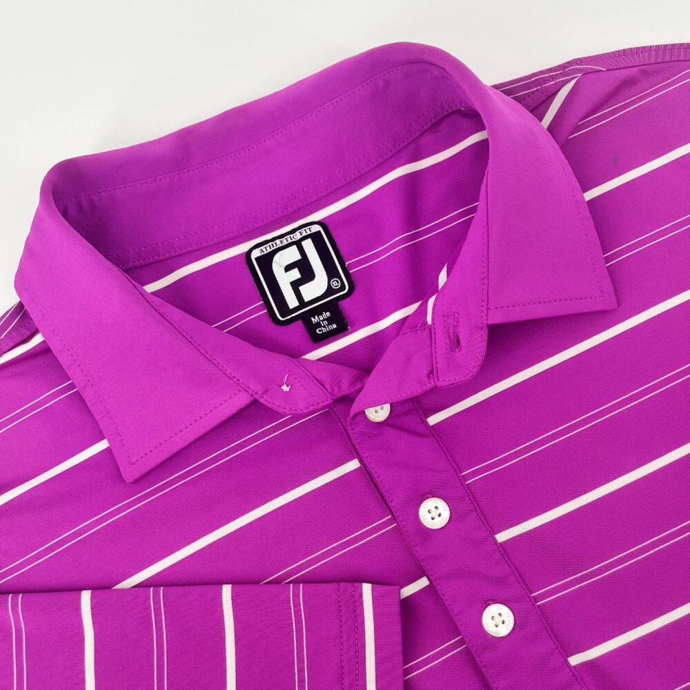 FootJoy Mens Purple/White Striped Athletic Fit Short Sleeve Logo PoloSize‎ XL